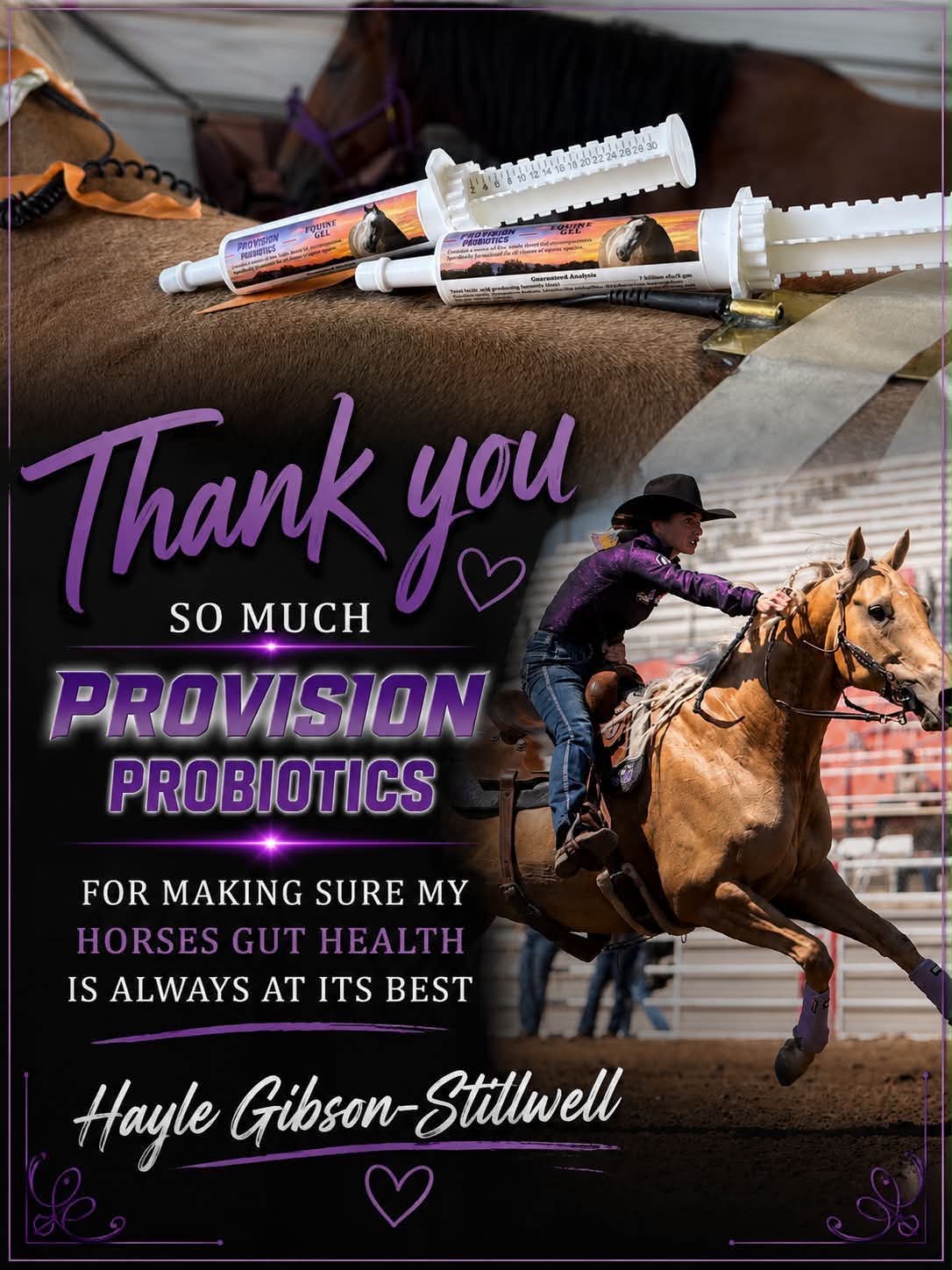 Hayle Gibson-Stillwell NFR barrel racer sponsored by Provision Probiotics