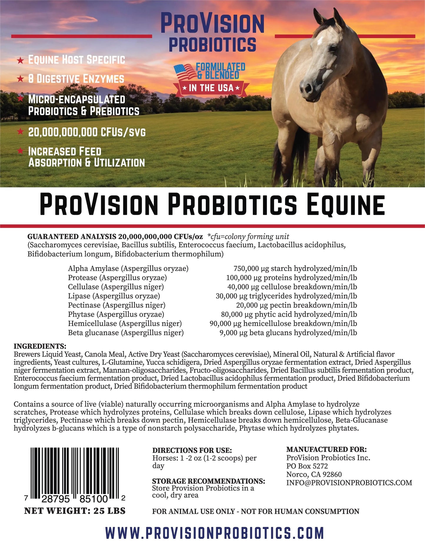 ProVision Probiotics Equine 25lb (Value Pack)